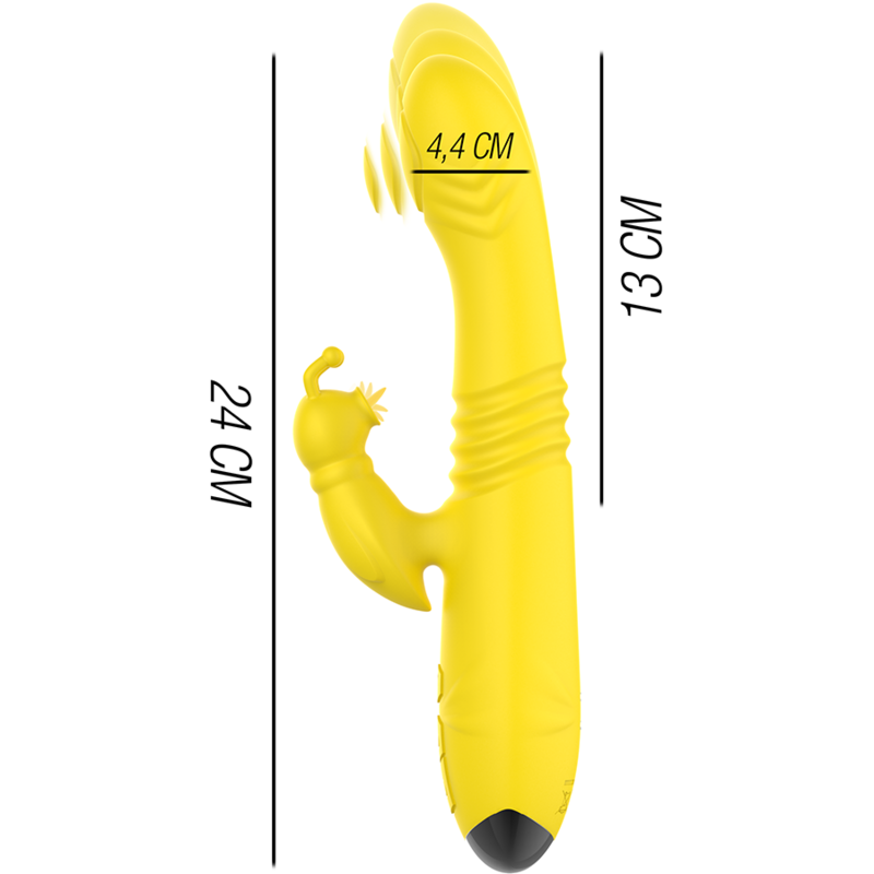 INTENSE - VIBRADOR MULTIFUNO TOKY PARA CIMA E PARA BAIXO COM ESTIMULADOR CLITÓRICO AMARELO